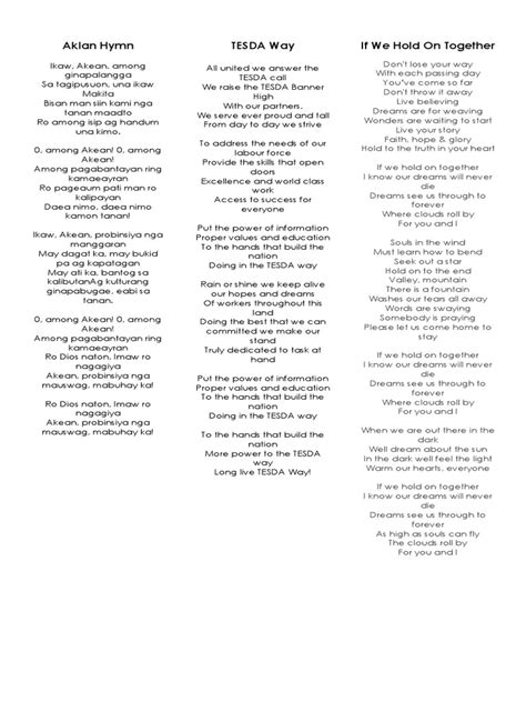Lyrics of Songs For TESDA Graduation .